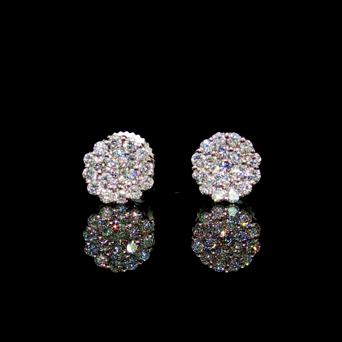 7MM Cluster Diamond Earrings 14K Gold