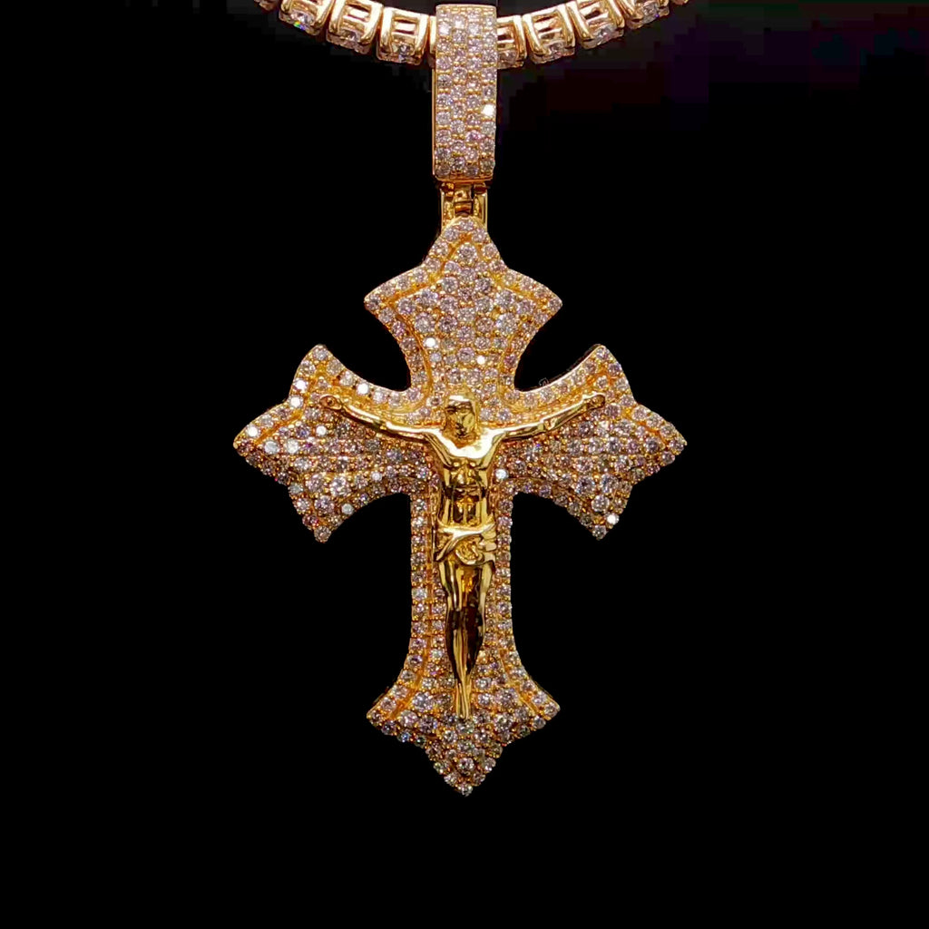 Jesus Figure Diamond Crucifix Pendant in 14KT Yellow Gold
