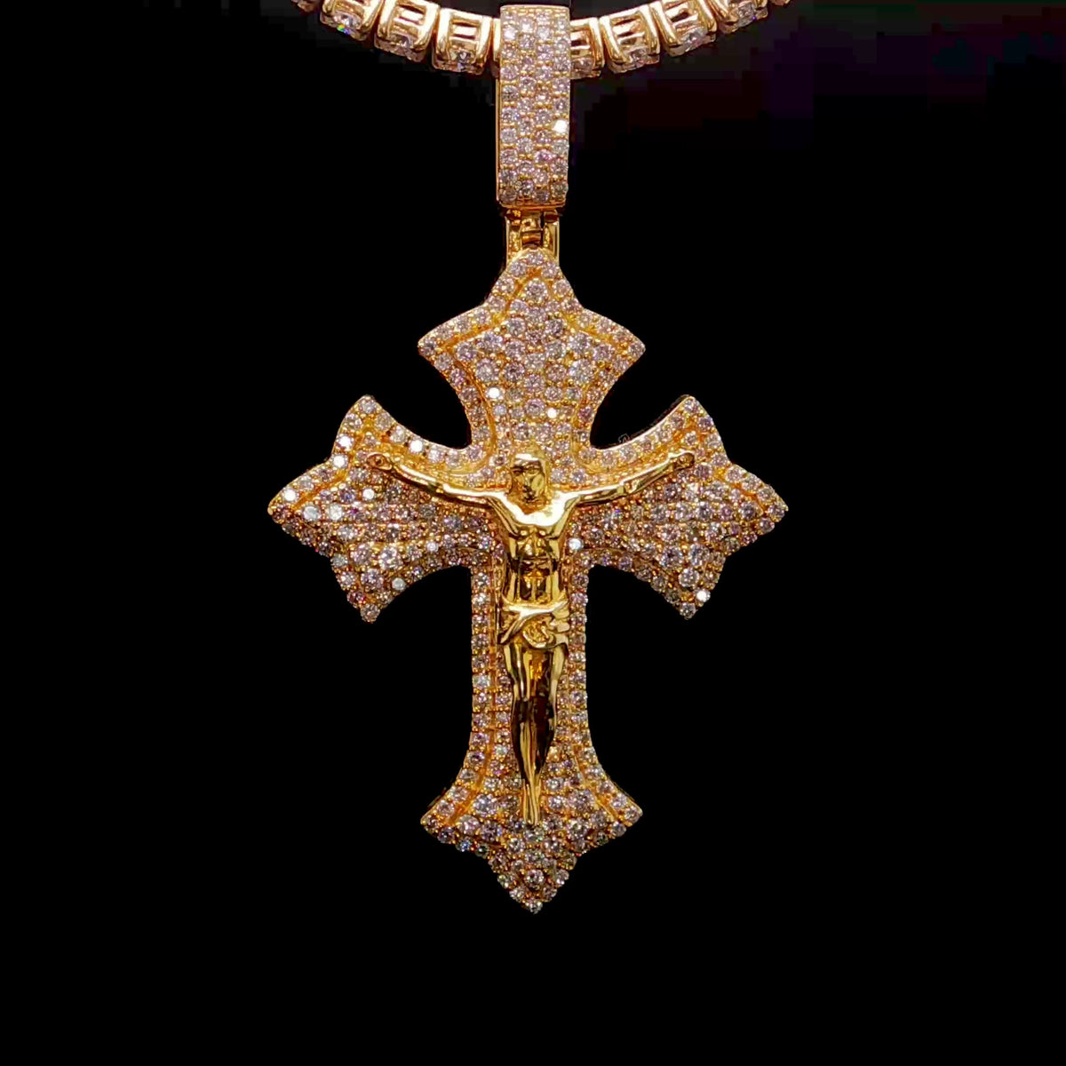 Jesus Figure Diamond Crucifix Pendant in 14KT Yellow Gold