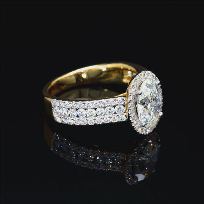 Oval-Cut Lab Diamond 3 Row Halo Ring