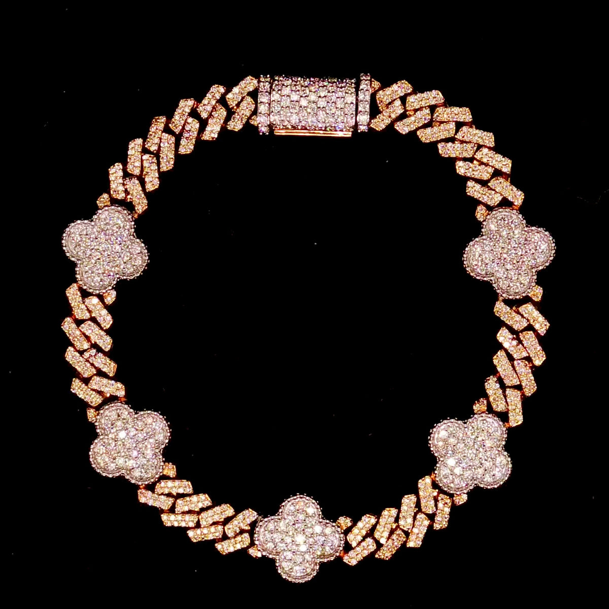 Diamond Four Leaf Clover Bracelet Two Tone Gold
