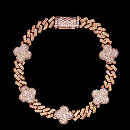 Diamond Four Leaf Clover Bracelet Two Tone Gold