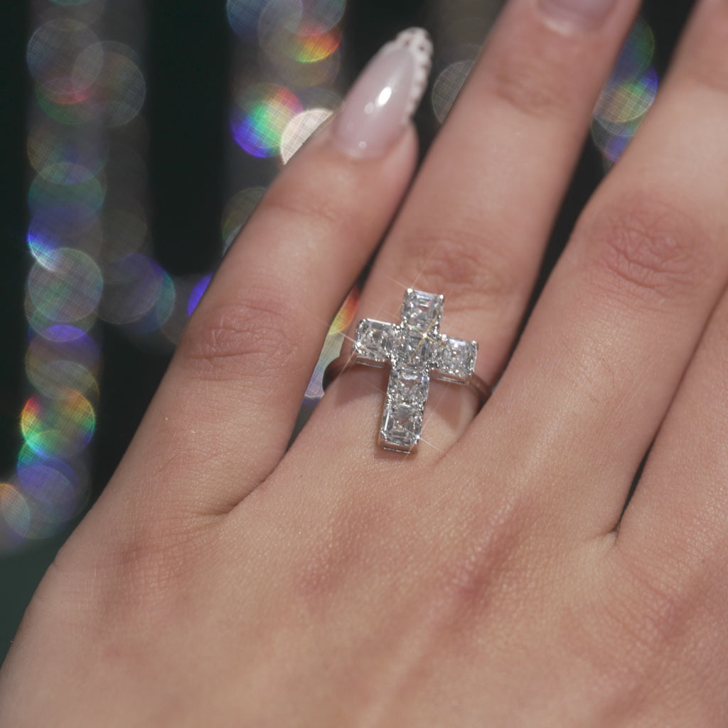Asscher Diamond Cross Ring