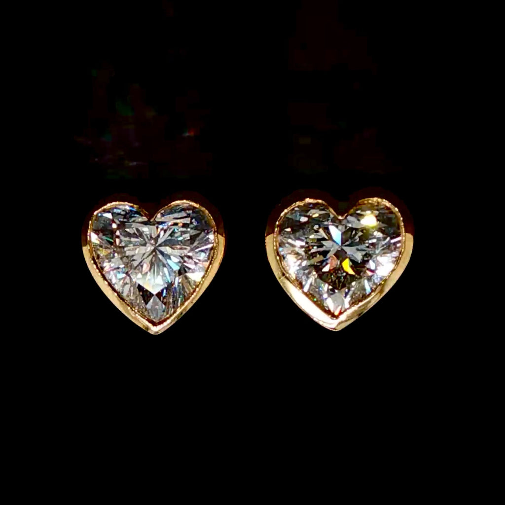 Lab Heart Diamond Bezel Set Studs 14K Gold