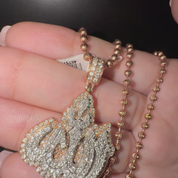 14K Gold Diamond Allah Pendant & Moon Cut Chain