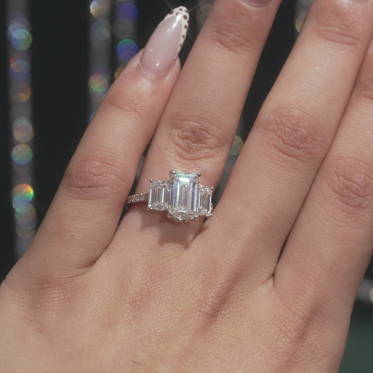 4CT Three-Stone Emerald Cut Diamond Engagement Ring