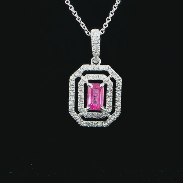 RUBY AND DIAMOND HALO NECKLACE