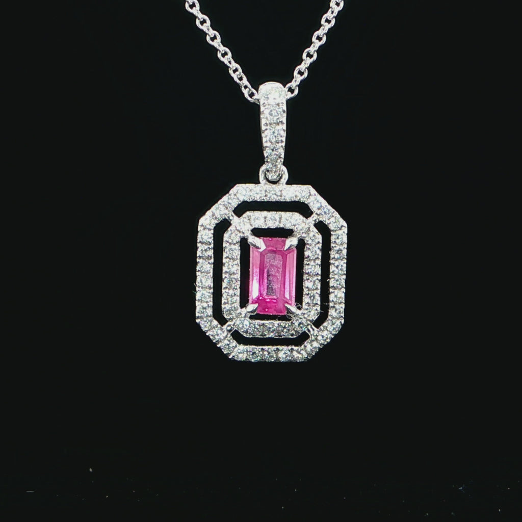 RUBY AND DIAMOND HALO NECKLACE