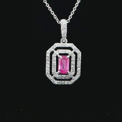 RUBY AND DIAMOND HALO NECKLACE