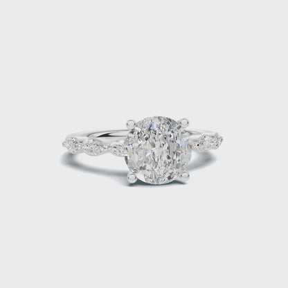 2.5 CT Oval Diamond Ring with Marquise Leaf Accents