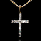 Emerald Diamond Cross Pendant in 14k Gold