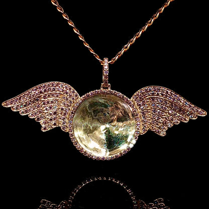 Big Diamond Angel Wing Photo Pendant