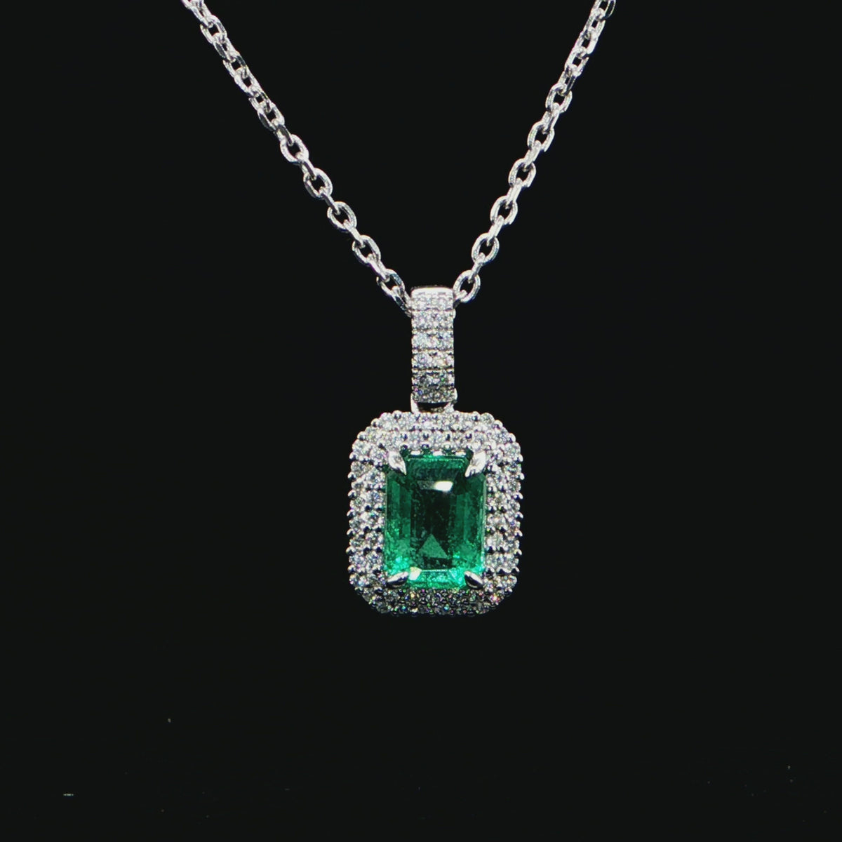 Square Emerald Diamond Necklace