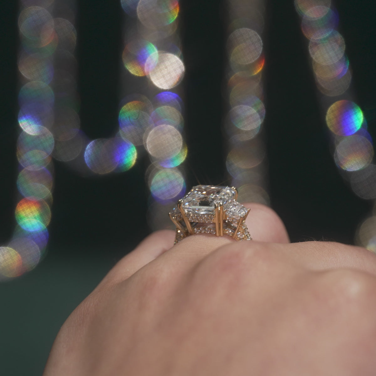 Asscher Cut Hidden Halo Engagement Ring