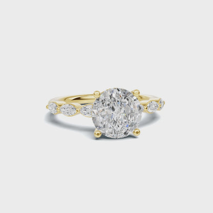 2.5 CT Oval Diamond Ring with Marquise Leaf Accents