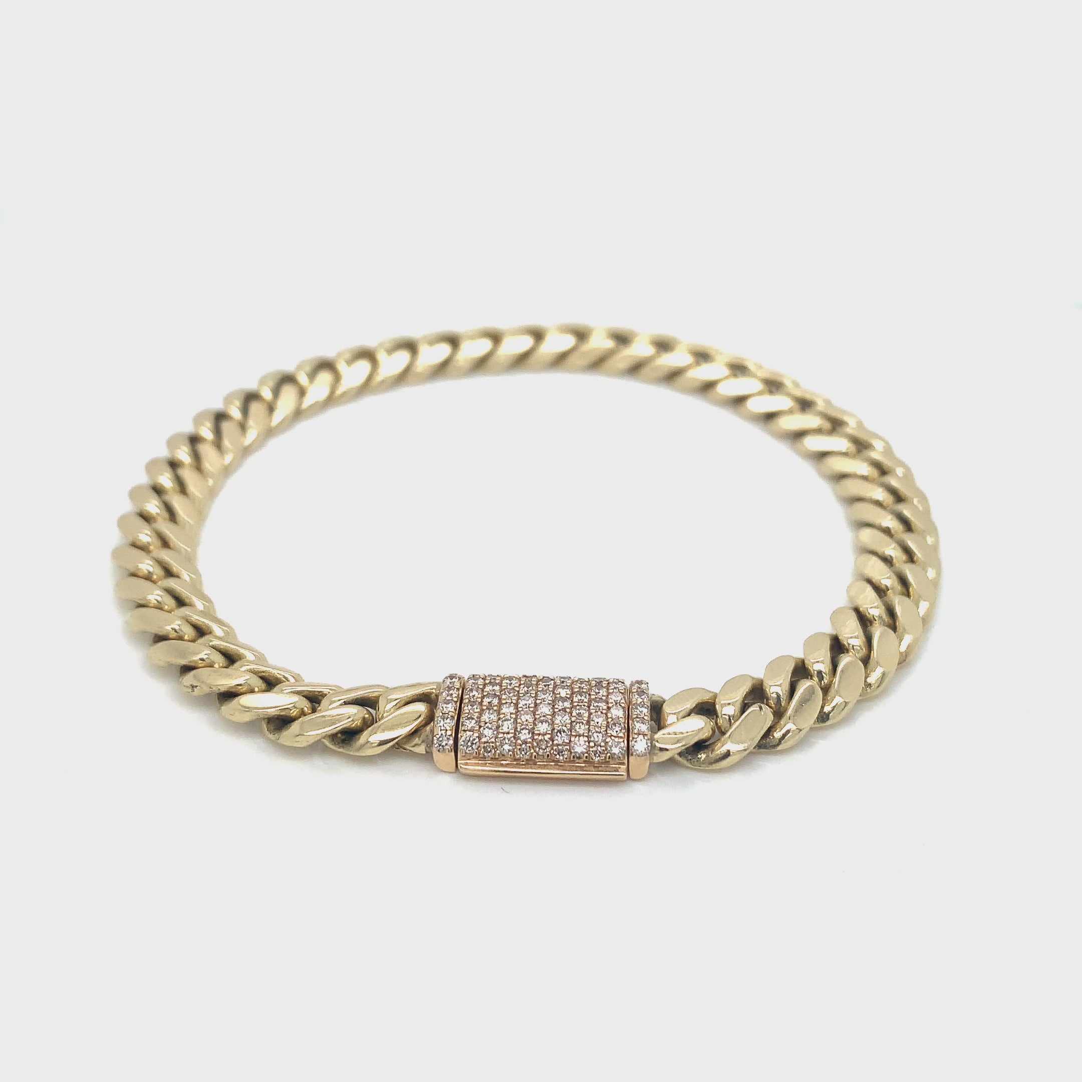 Gold Cuban Bracelet with Diamond Lock