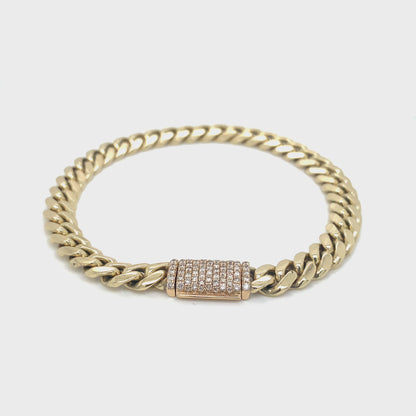 Gold Cuban Bracelet with Diamond Lock
