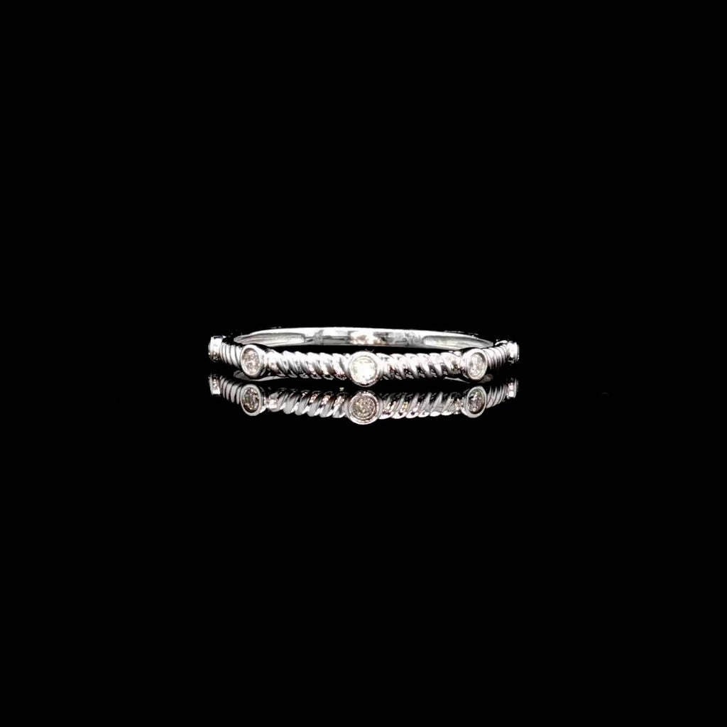 14K Gold and Diamond Dainty Textured Ring