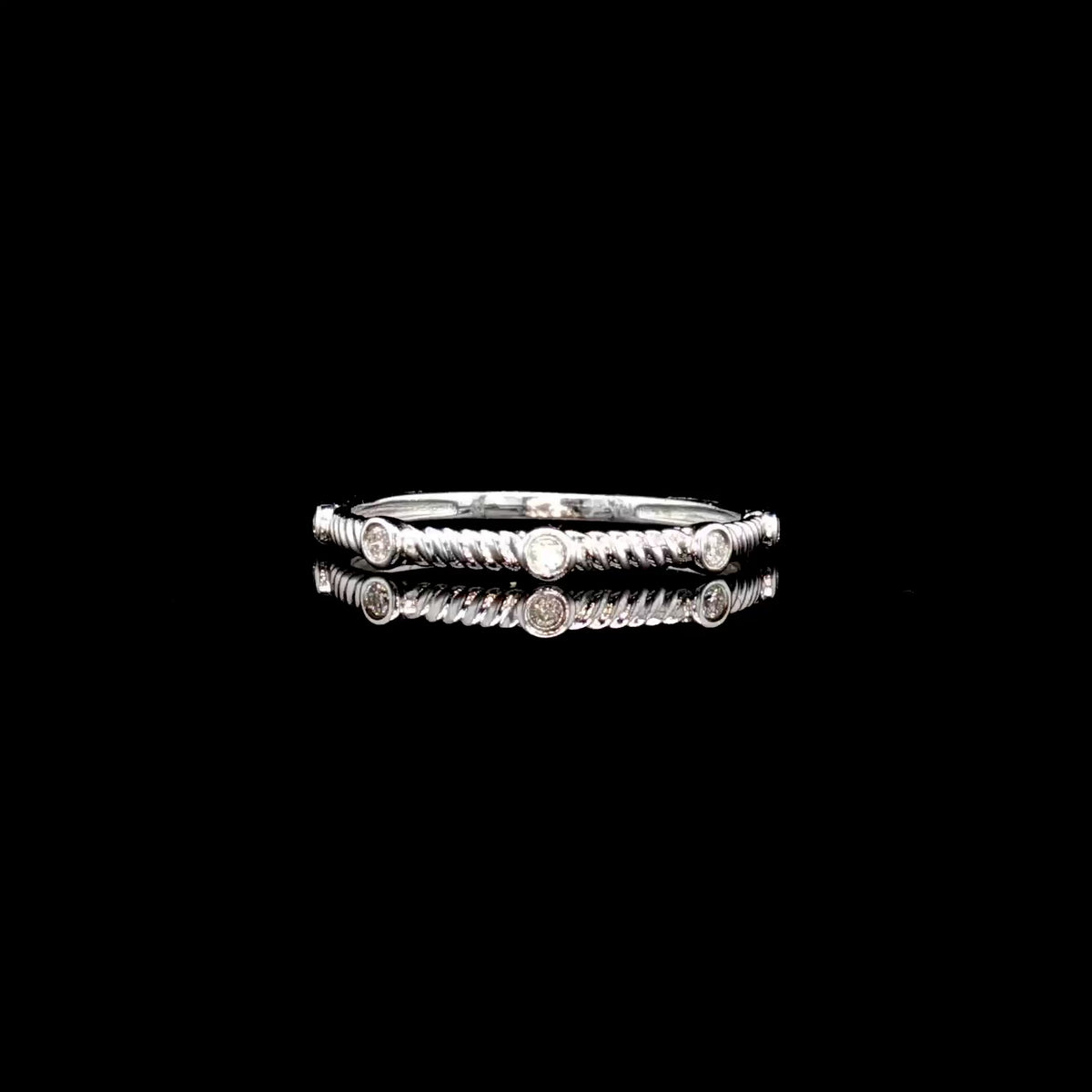 14K Gold and Diamond Dainty Textured Ring