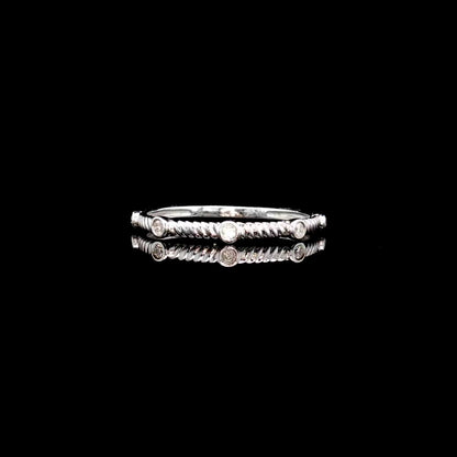 14K Gold and Diamond Dainty Textured Ring