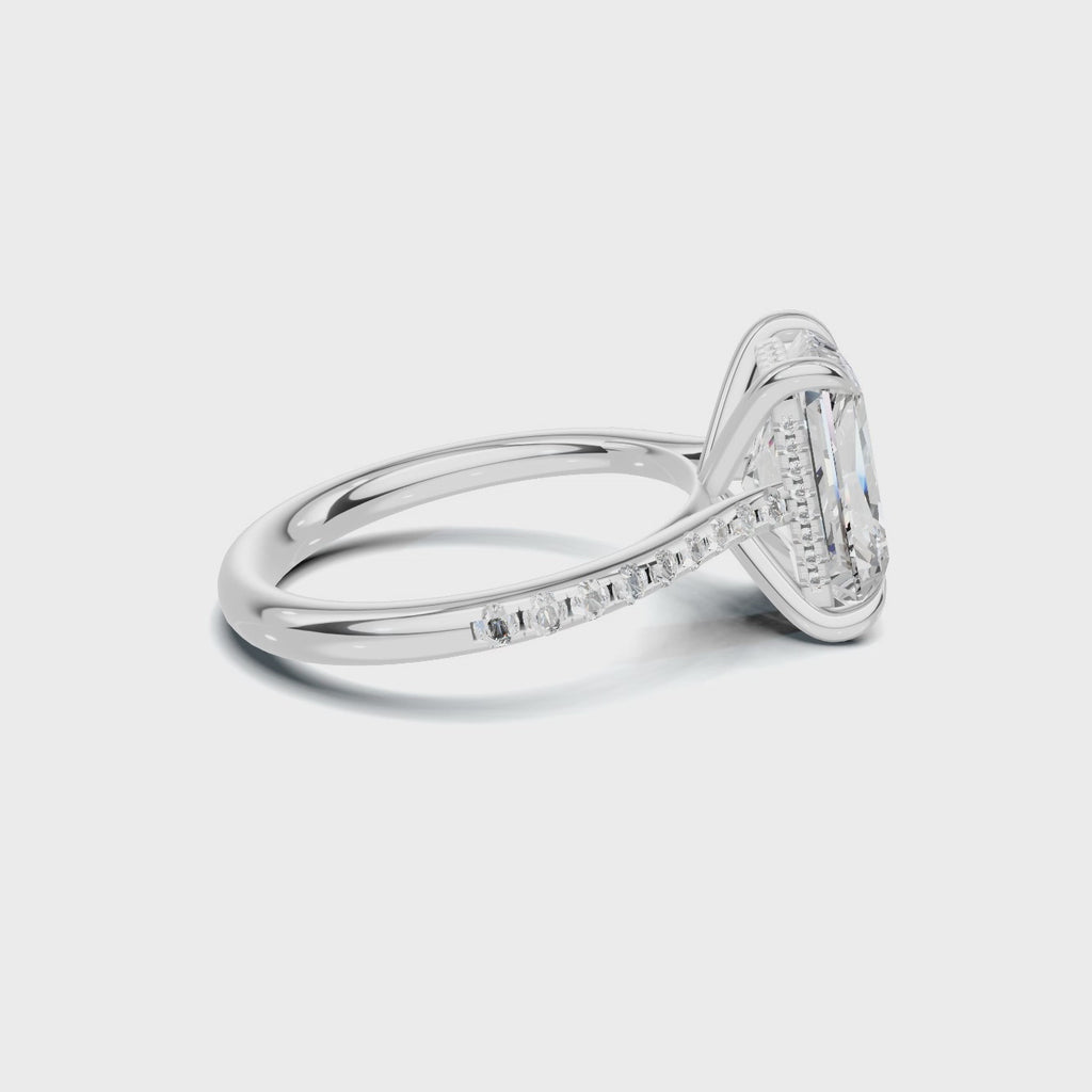 4 CT Radiant Cut Pavé Diamond Ring with Hidden Halo