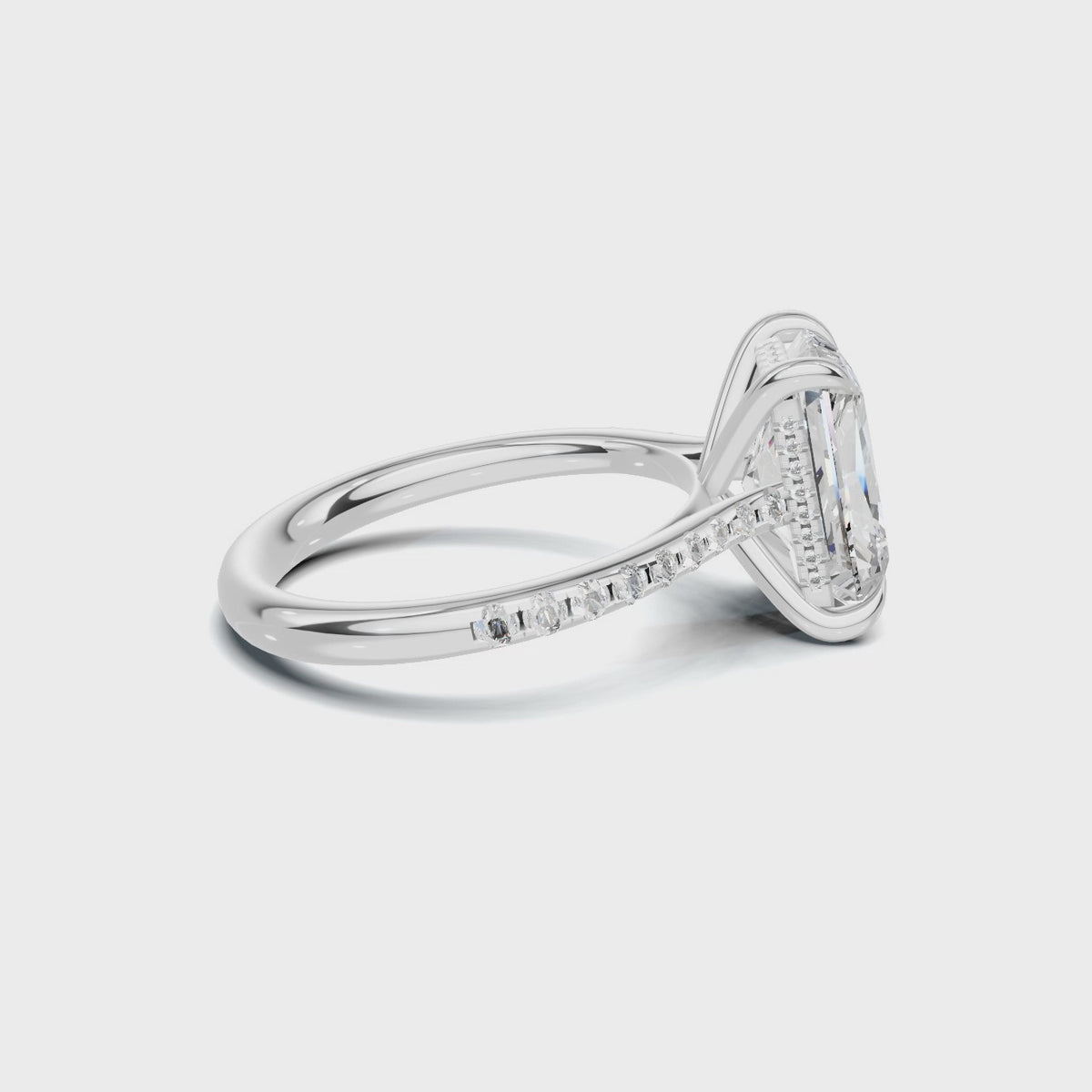 4 CT Radiant Cut Pavé Diamond Ring with Hidden Halo