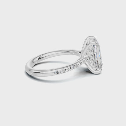 4 CT Radiant Cut Pavé Diamond Ring with Hidden Halo