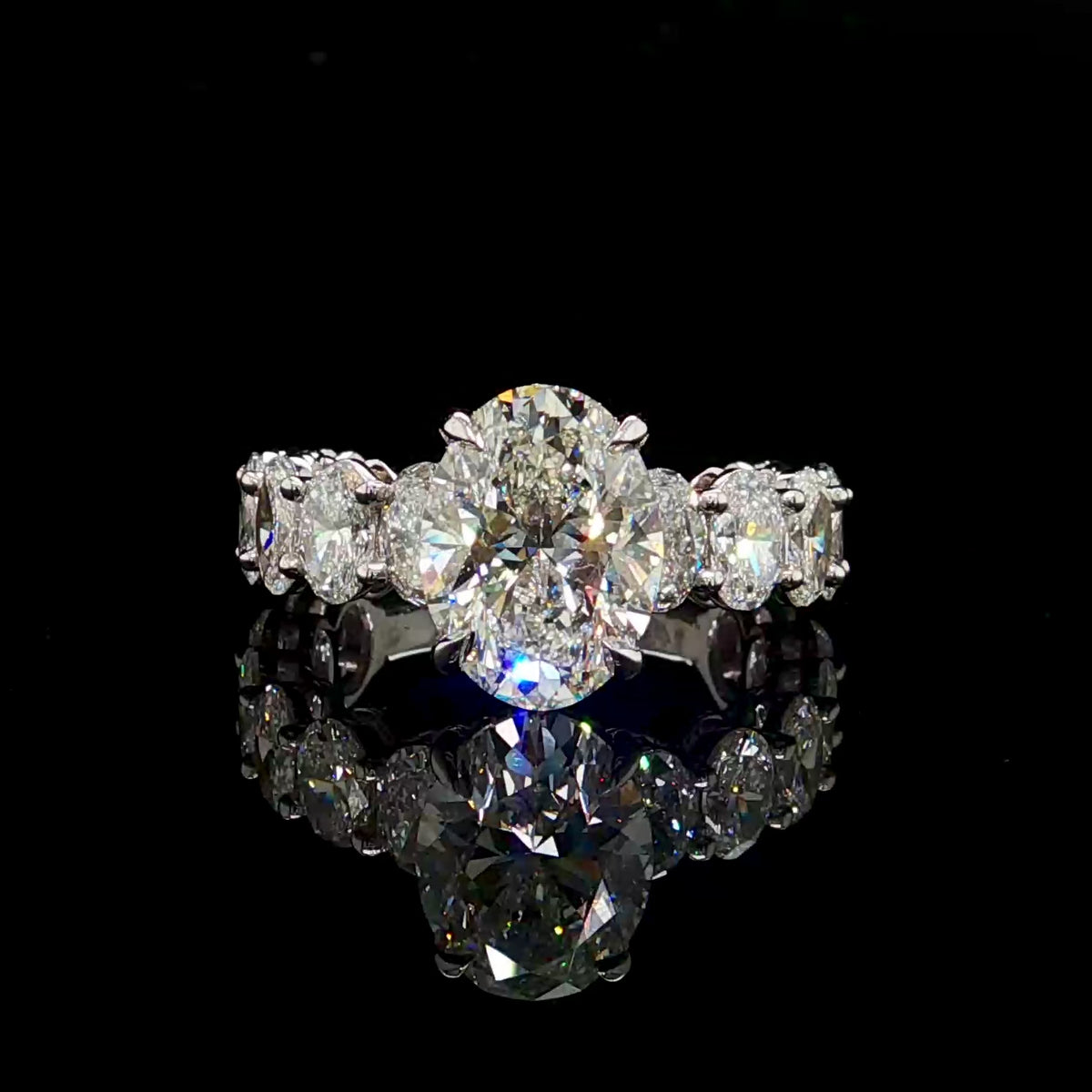 6CT Oval Cut Diamond Engagement Ring with Oval Diamond Band