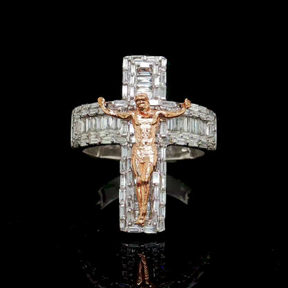 2 CT Diamond Crucifix Mens Ring 14k Gold