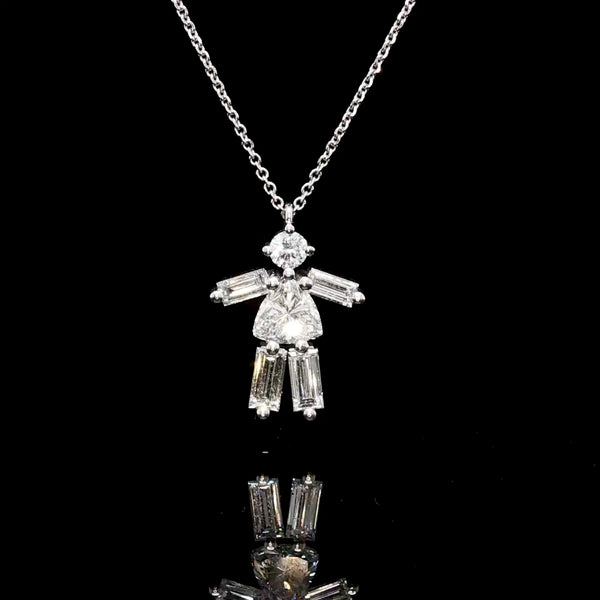 Diamond Girl Pendant Necklace 14K White Gold