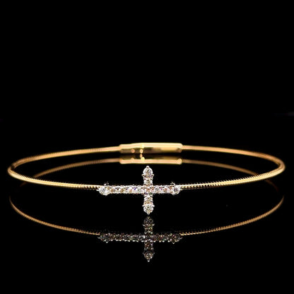 Single Cross Diamond Bangle in 14KT