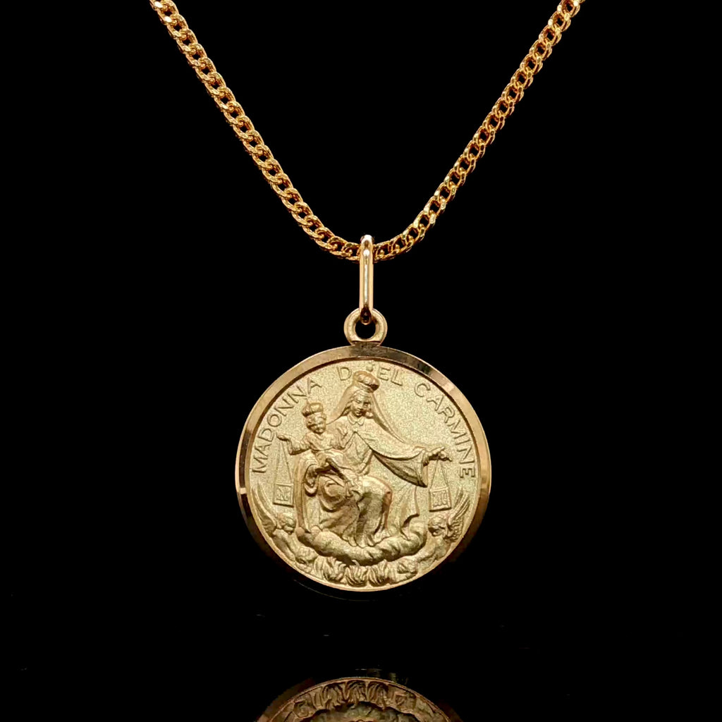 14K Solid Madonna del Carmine Circle Medallion