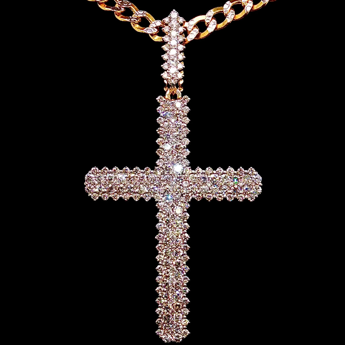 Solid Natural Diamond Cross Pendant 14K Gold