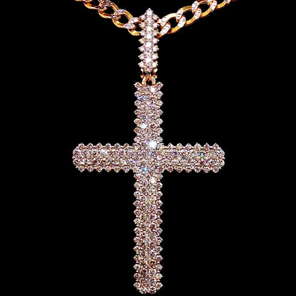 Solid Natural Diamond Cross Pendant 14K Gold