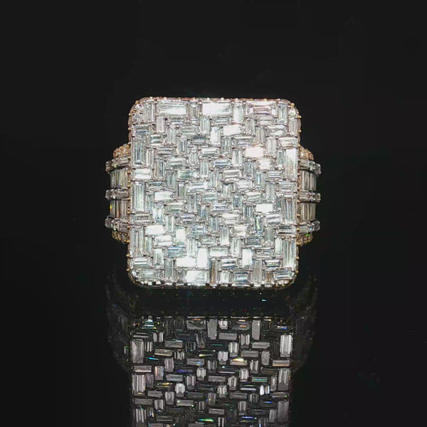 9 CT Baguette Diamond Mens Pinky Ring 10k Gold