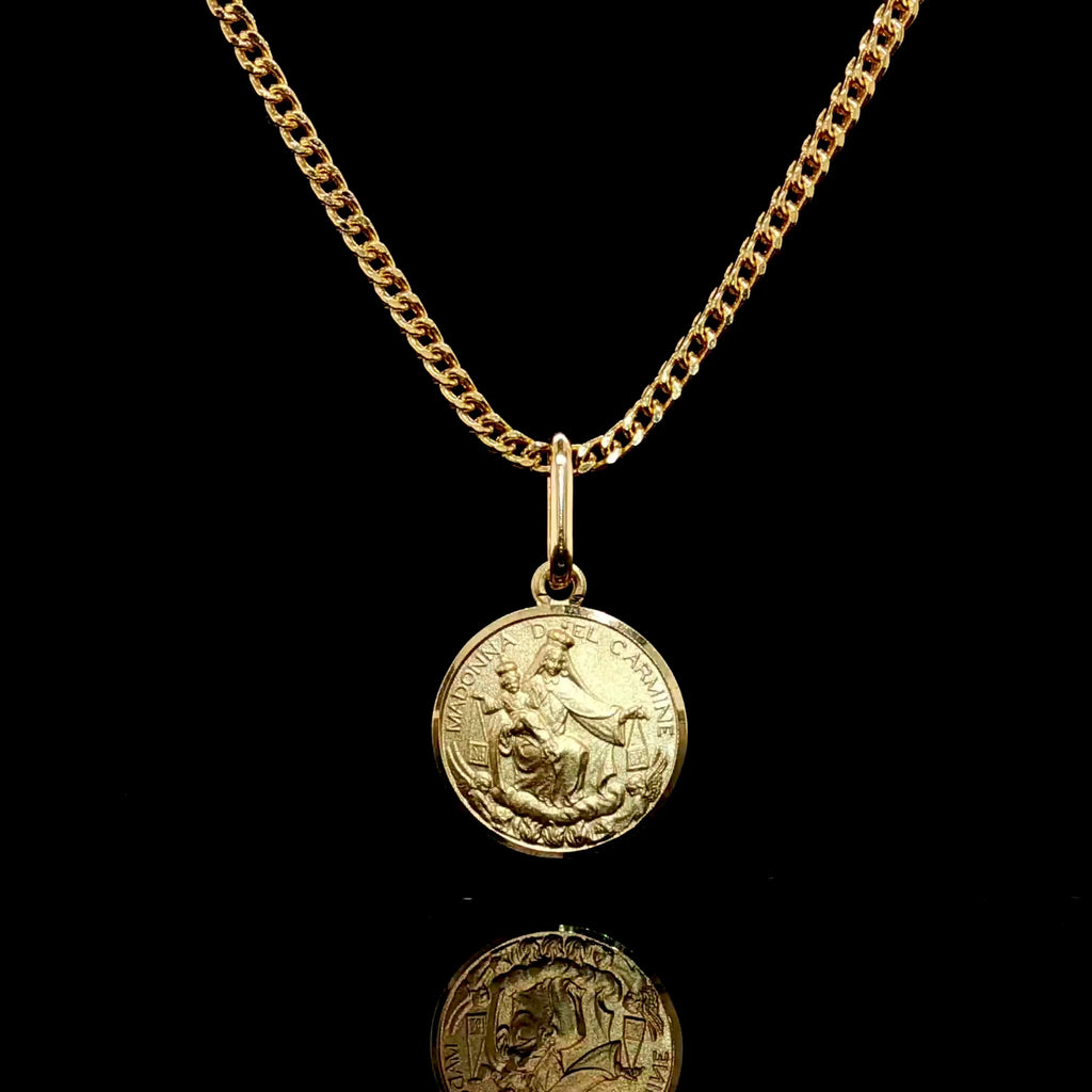 14K Solid Madonna del Carmine Circle Medallion