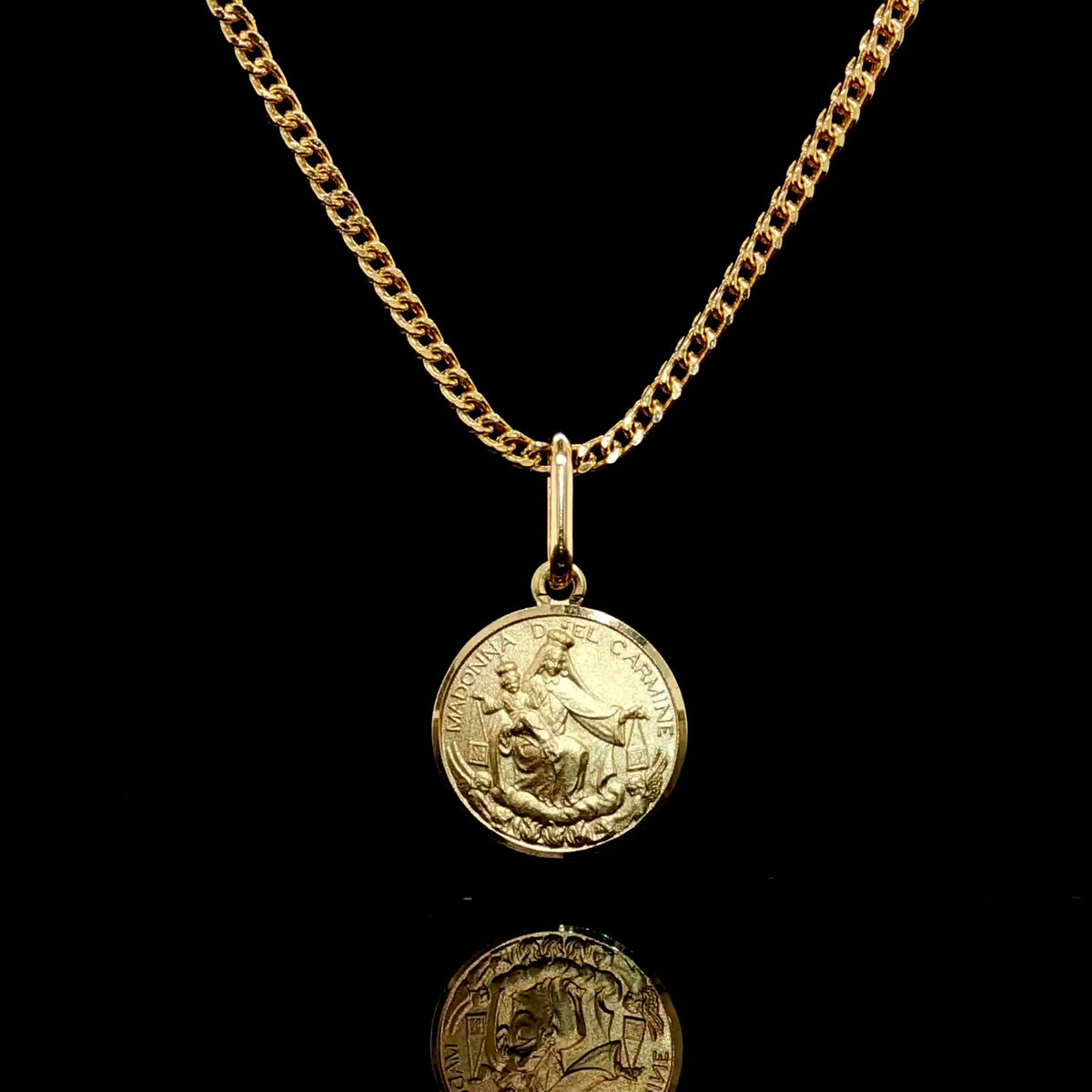 14K Solid Madonna del Carmine Circle Medallion
