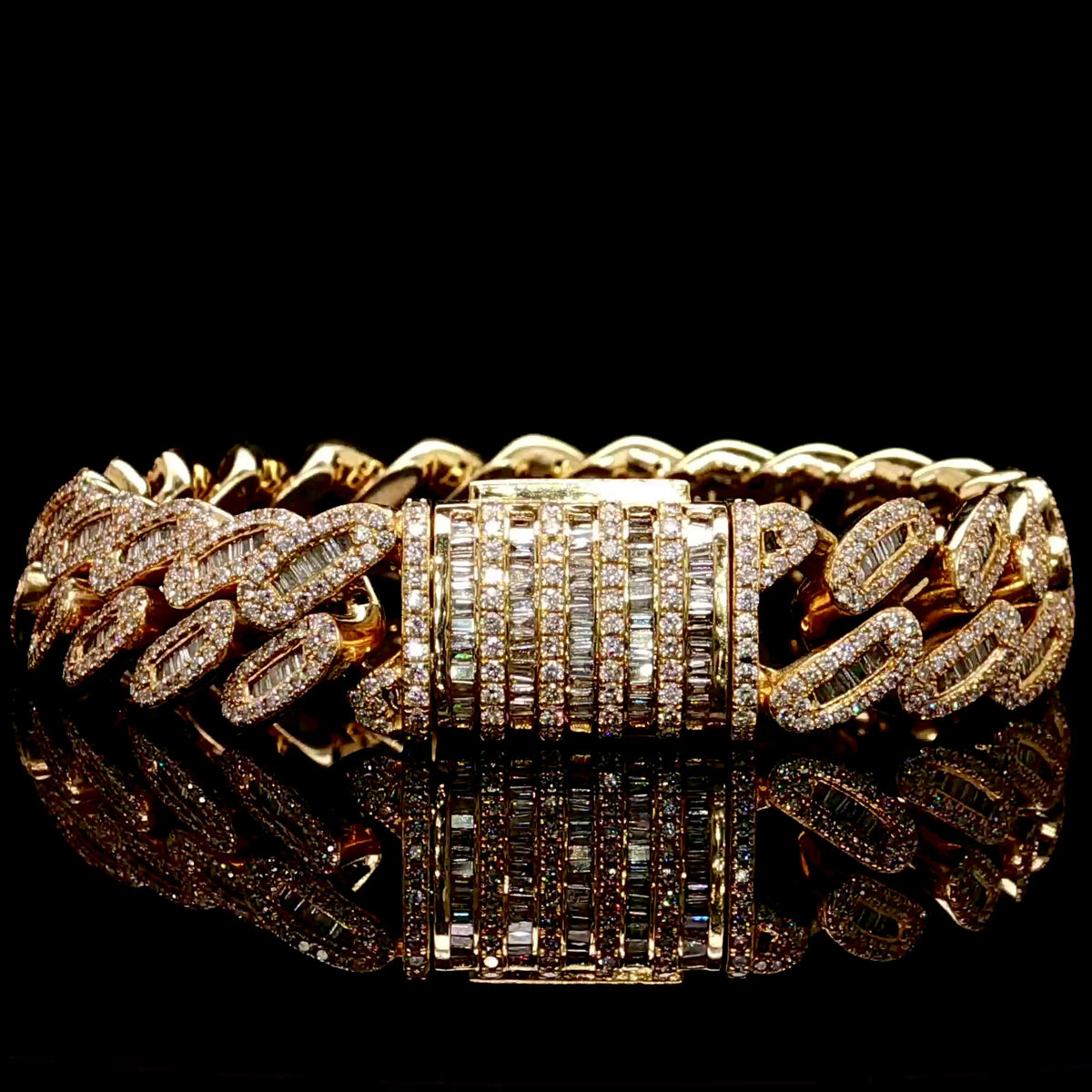 Natural Diamond Cuban Bracelet Baguette Cut 12.5MM