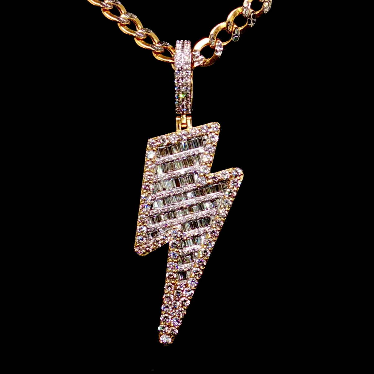 Gold and Diamond Baguette Lightning Bolt Pendant 10K Gold