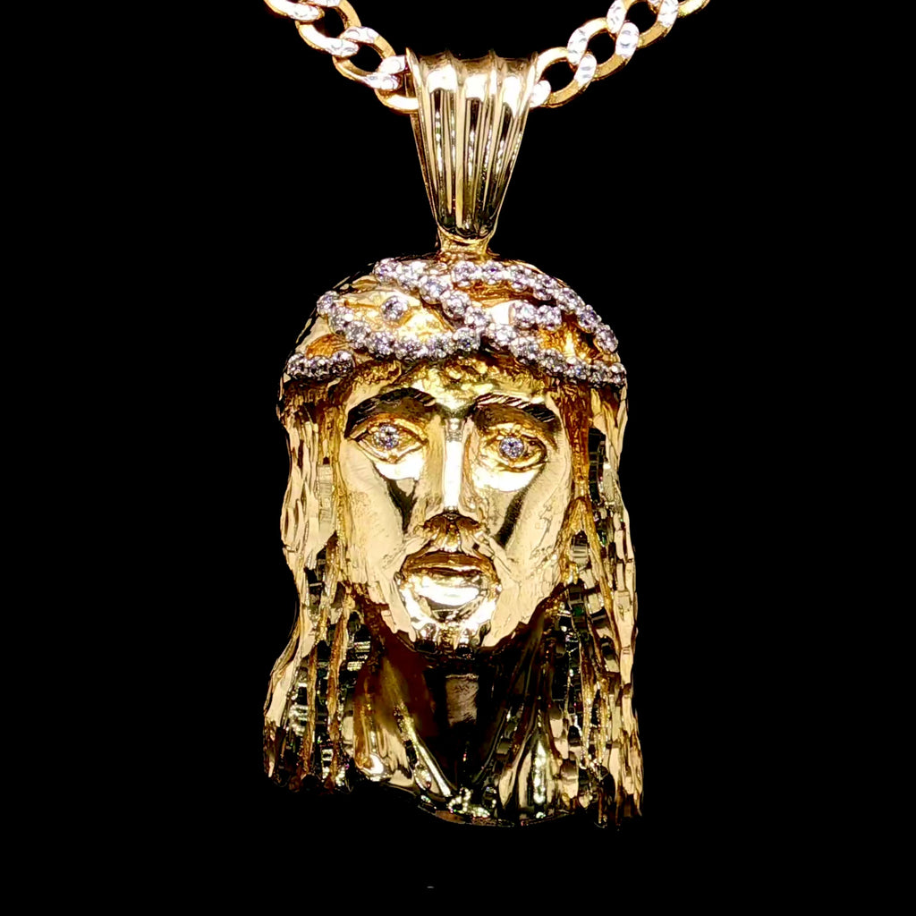 14K Gold and Diamond Jesus Head Pendant