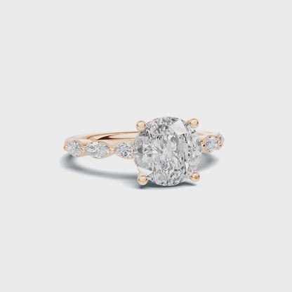 2.5 CT Oval Diamond Ring with Marquise Leaf Accents