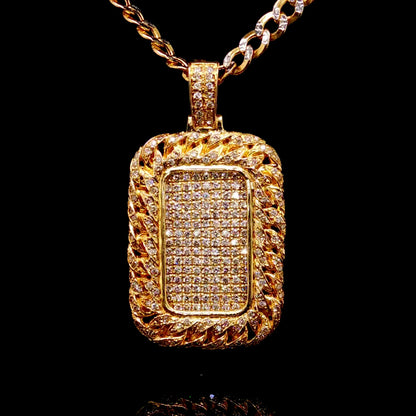 Solid Gold and Diamond Dog Tag Pendant 14K Gold