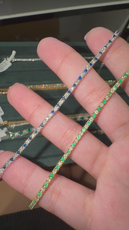 14K Diamond Tennis Emerald & Saphire Bracelet
