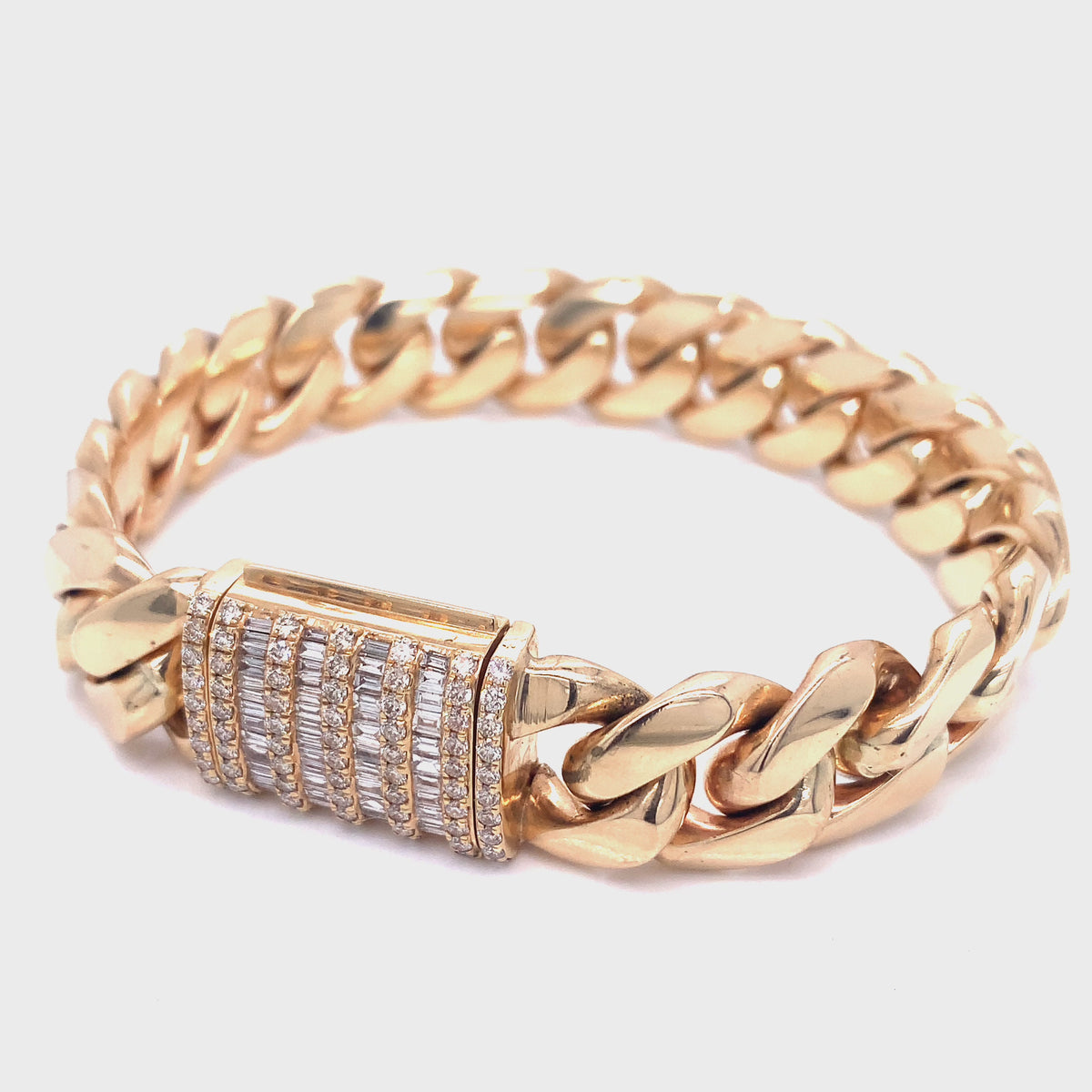 Cuban Link Bracelet 14k Gold with Diamond Lock