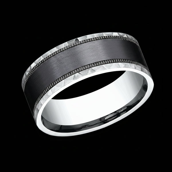 Mens Black Titanium Ring 14K White Gold