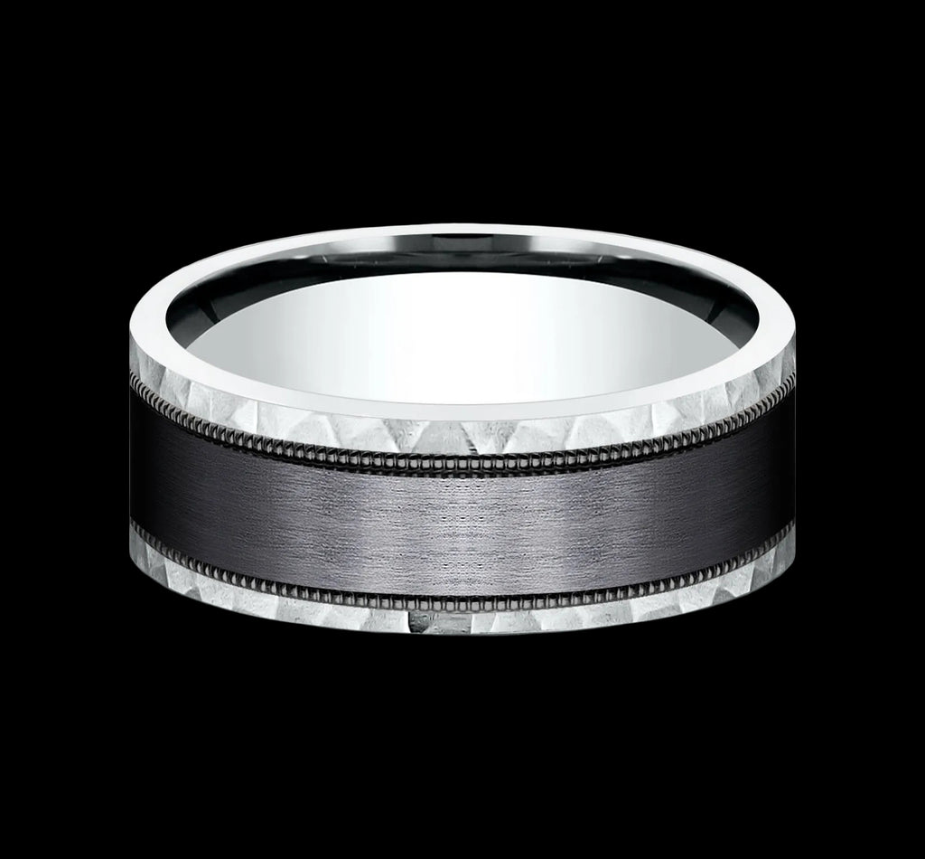 Mens Black Titanium Ring 14K White Gold