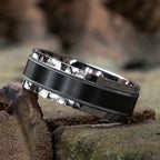 Mens Black Titanium Ring 14K White Gold
