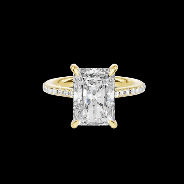 4 CT Radiant Cut Pavé Diamond Ring with Hidden Halo