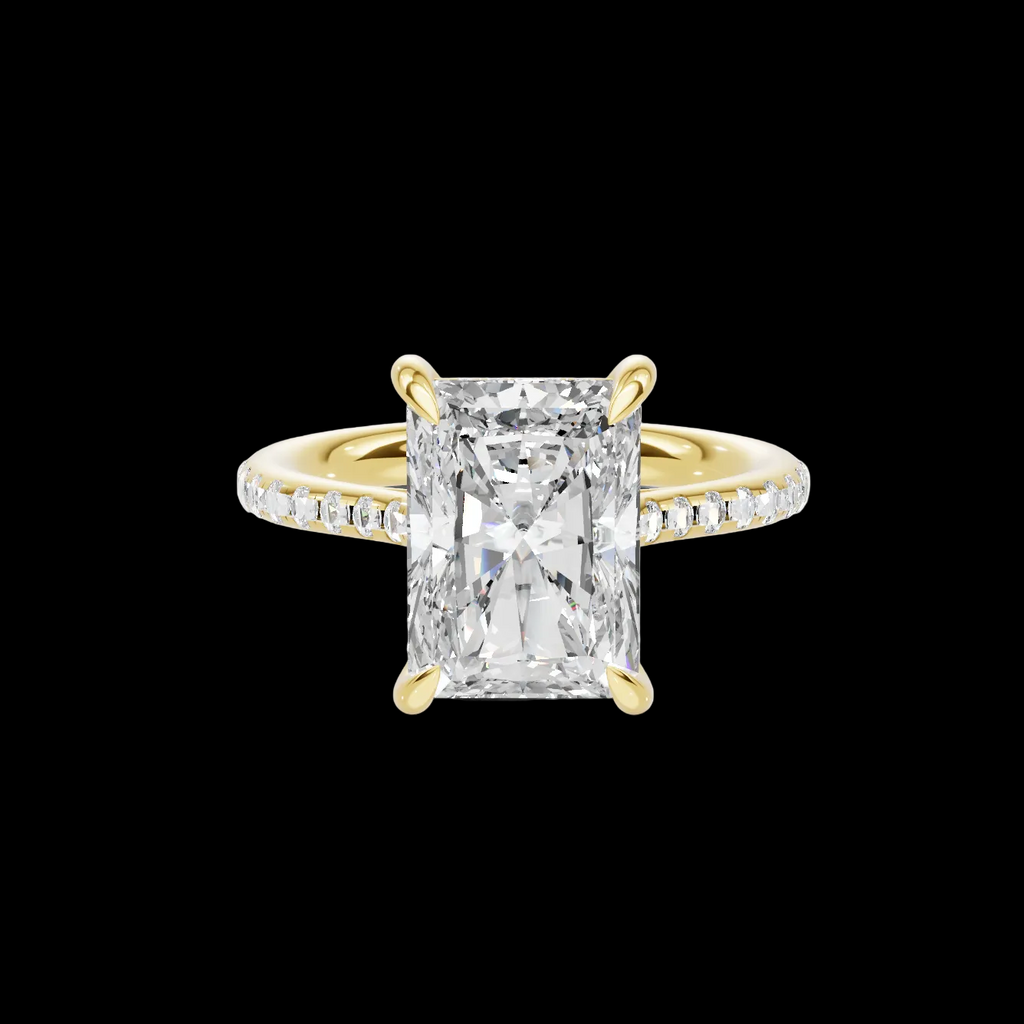 4 CT Radiant Cut Pavé Diamond Ring with Hidden Halo