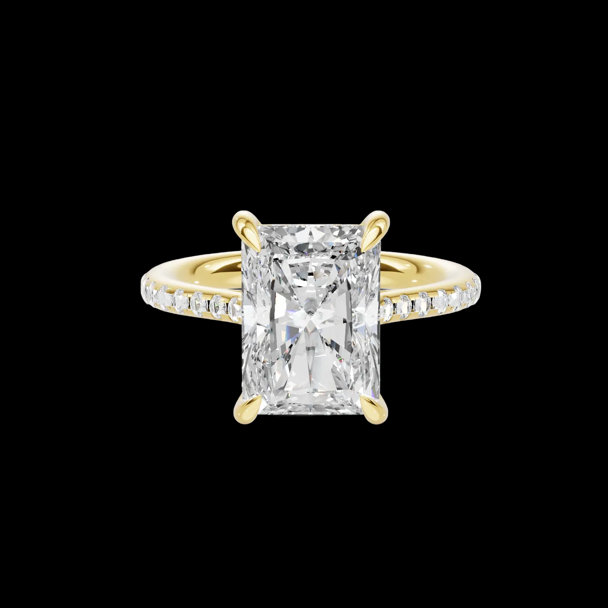 4 CT Radiant Cut Pavé Diamond Ring with Hidden Halo